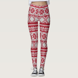 Legging Padrão de Natal em vermelho e branco