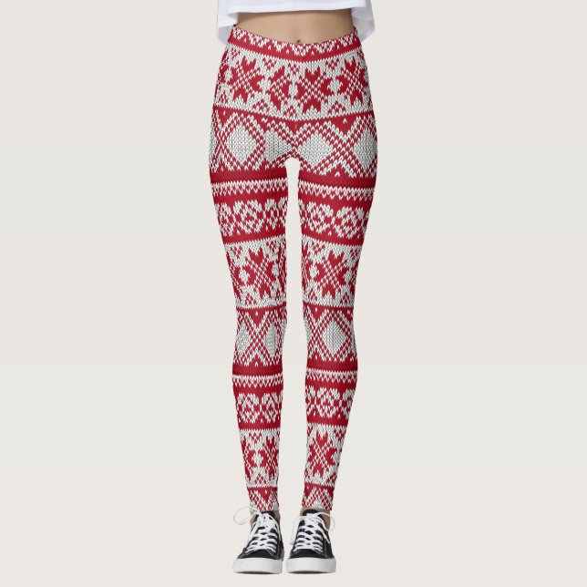 Legging Padrão de Natal em vermelho e branco (Frente)