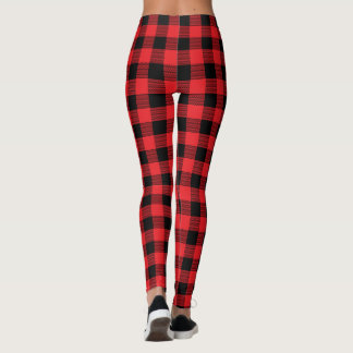 Legging Padrão de Natal Moderno Xadrez Vermelho Preto