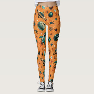 Legging Padrão de Naves Espaciais Foguetes Vintage -Cosmos