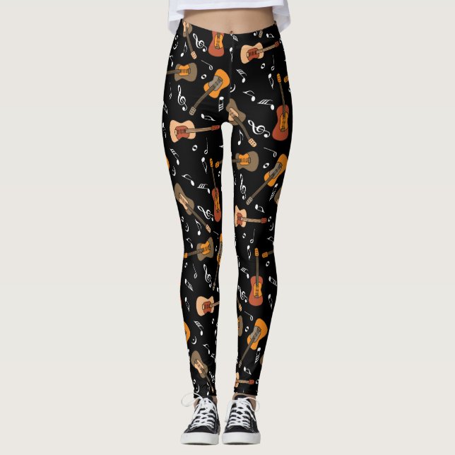 Legging Padrão de Notas de Música de Violão (Frente)