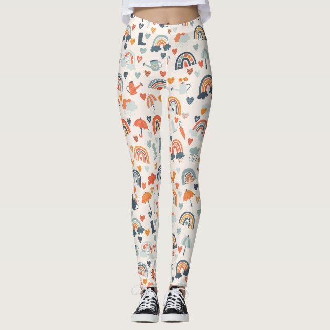 Legging Padrão de nuvens de arco-íris Primavera azul-esver (Frente)