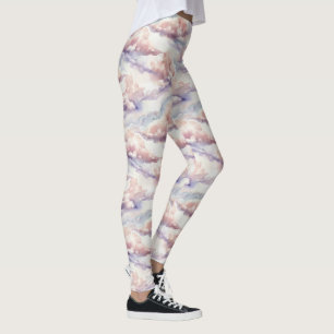 Legging Padrão de Nuvens em Aquarela Céu Sonhador Pastel
