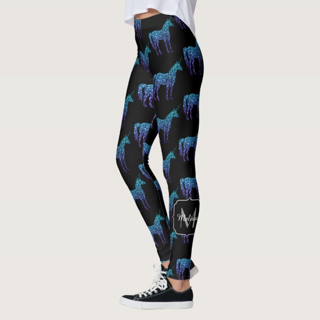 Legging Padrão de ombre azul aqua brilho Unicórnio Monogra (Esquerda)