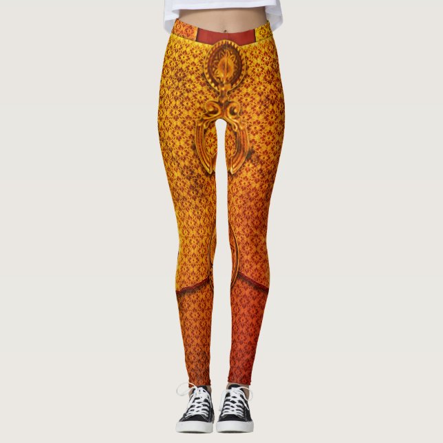 Legging Padrão de Ombre Dourado e Vermelho do Guerreiro (Frente)