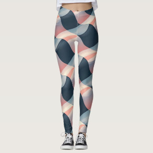 Legging Padrão de onda 3D elegante em Teal, Rosa e Cream