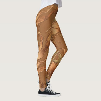 Legging Padrão de Onda Abstrata de Fluido de Cobre Metálic