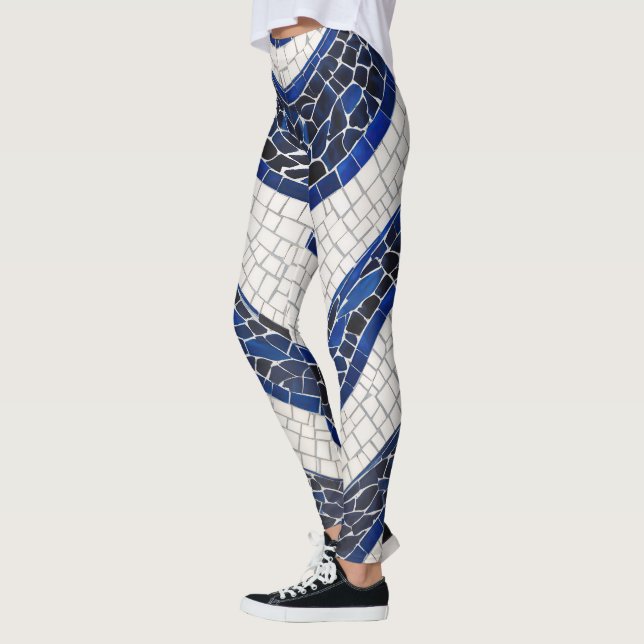 Legging Padrão de onda branca azul 04 (Esquerda)