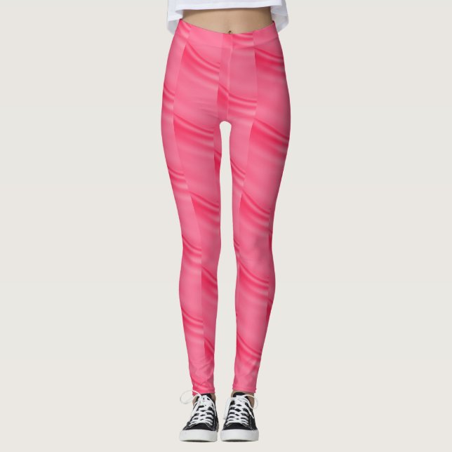 Legging Padrão de Onda Curly Rosa Quente Abstrato #2 (Frente)
