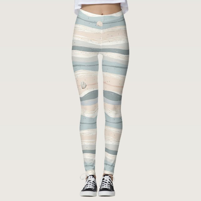 Legging Padrão de Onda de Concha Marinha Boho Costeira (Frente)