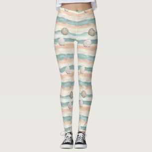 Legging Padrão de Onda de Concha Marinha Boho Costeira (5)