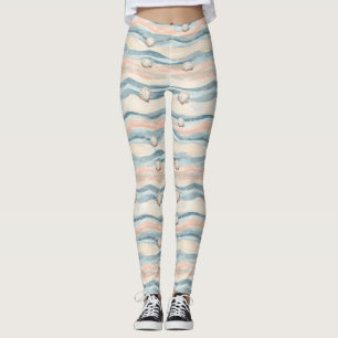Legging Padrão de Onda de Concha Marinha Boho Costeira (8)