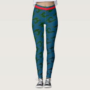 LEGGING PADRÃO DE ONDA DE JAPONÊS DE PEDRAS AZUIS IMPRESSA