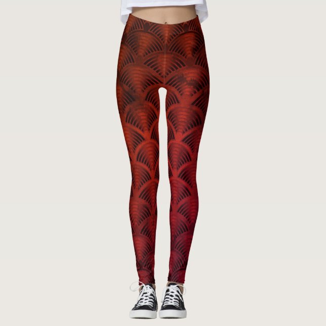 Legging Padrão de Onda Vermelha e Preta (Frente)