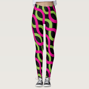 Legging Padrão de Ondas Alternativas Verdes Rosa Socialite