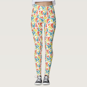 Legging Padrão de Ondas Amarelas Vermelha, Azul e Escura