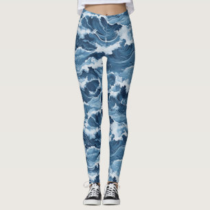 Legging Padrão de Ondas Azuis
