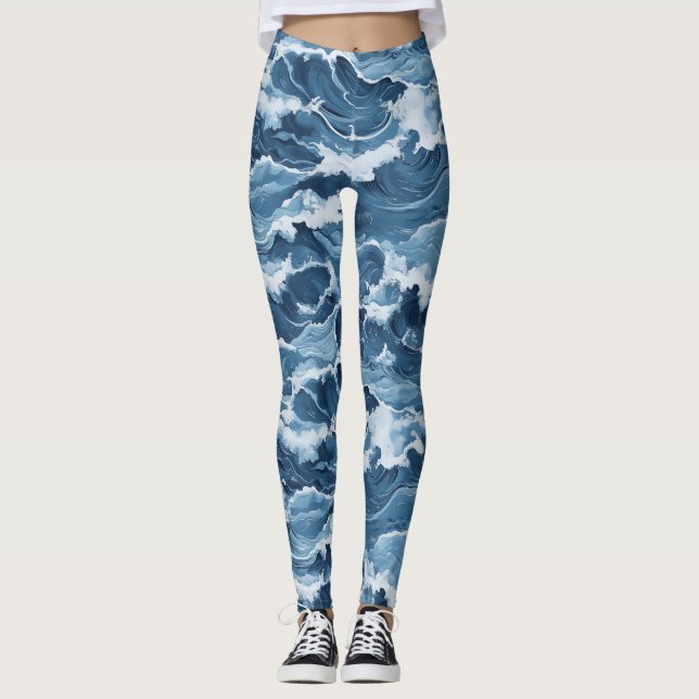 Legging Padrão de Ondas Azuis (Frente)