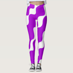 Legging Padrão de ondas de entorse púrpura e branca