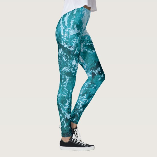 Legging Padrão de Ondas do Mar Turquesa com Monograma Pers (Direita)