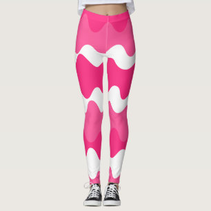 Legging Padrão de ondas horizontais rosa e branco