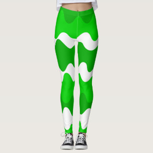 Legging Padrão de ondas horizontais verdes e brancas