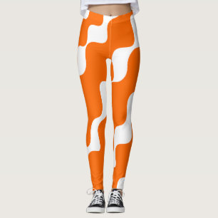 Legging Padrão de ondas laranja e branca