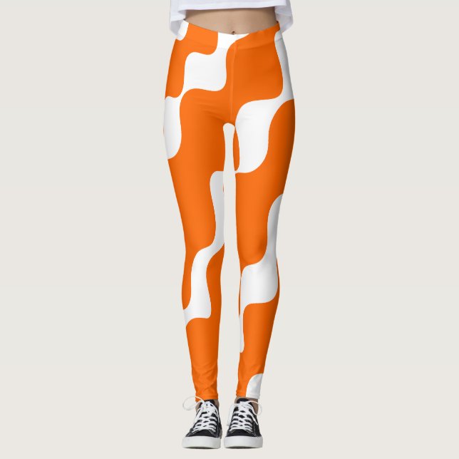 Legging Padrão de ondas laranja e branca (Frente)