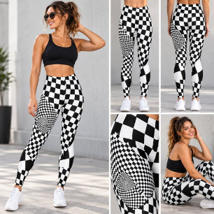 Legging Padrão de Op Art em Xadrez Ilusão Óptica