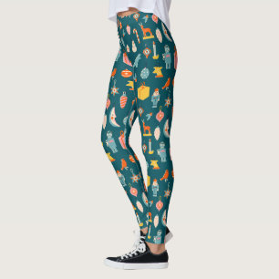 Legging Padrão de Ornamentos de natais vintages
