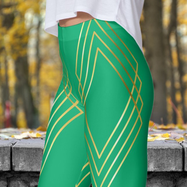 Legging Padrão de Ouros Verdes de Jade Chic (Chic Diamonds on Jade Patterned Leggings)