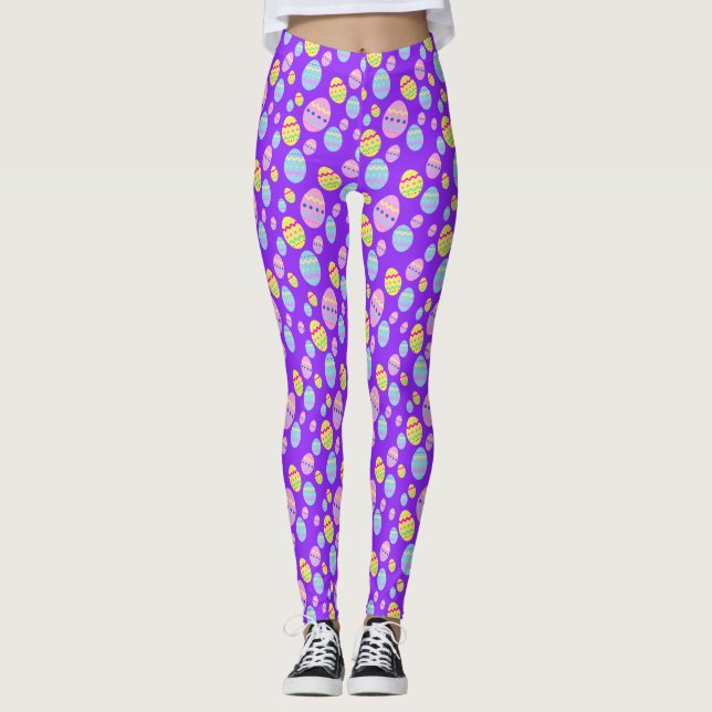 Legging Padrão de Ovo de Páscoa Pastel em Roxo (Frente)