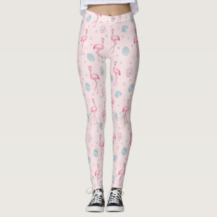 Legging Padrão de ovos pintados e flamingos de Páscoa