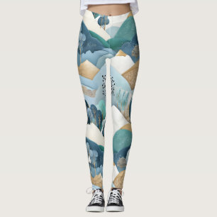 Legging Padrão de Paisagem de Pastel