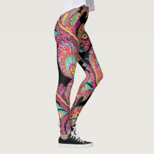 Legging Padrão de Paisley Amarelo-Rosa-Abstrato Teal Aqua