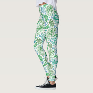 Legging Padrão de Paisley Azul e Verde