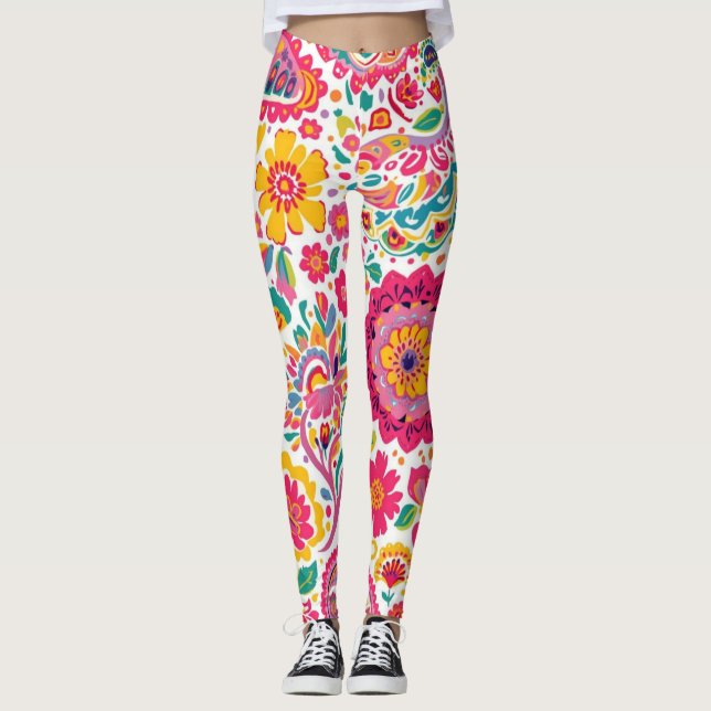 Legging Padrão de Paisley Floral de Verão (Frente)