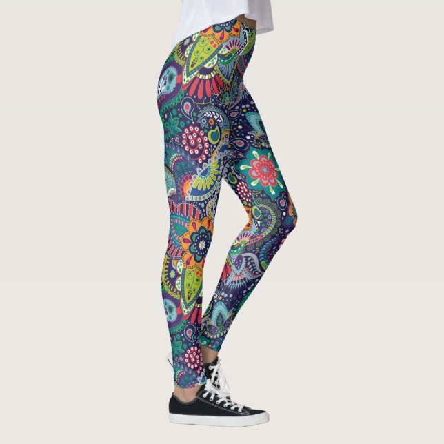 Legging Padrão de Paisley floral Neon Multicolor (Direita)