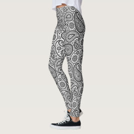 Legging Padrão de Paisley Preto e Branco
