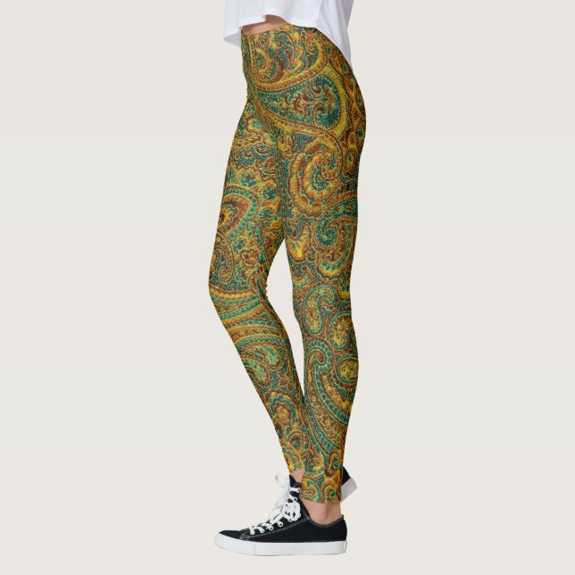 Legging Padrão de Paisley Retroativo Colorido (Esquerda)
