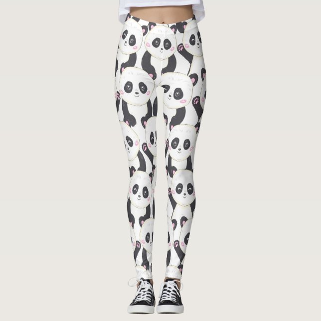 Legging Padrão de Panda de Desenho Animado Feliz (Frente)