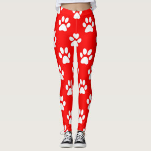 Legging Padrão de patas brancas e vermelhas