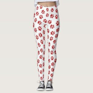 Legging Padrão De Patas, Patas Cachorros, Patas Vermelhas