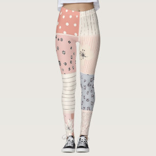 Legging Padrão de Patches Florais Vintage - Pastel (10)