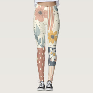 Legging Padrão de Patches Florais Vintage - Pastel (2)
