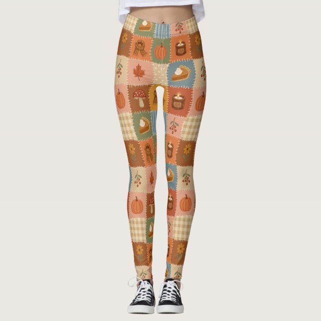 Legging Padrão de Patchwork de Outono (Frente)