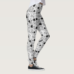 Legging Padrão de peixes-geleia de rabo preto e branco