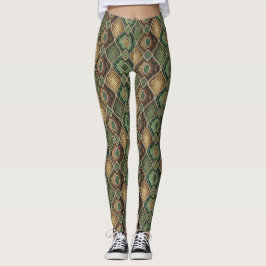 Legging Padrão de Pele de Cobra Geométrico Ornamentado Exó