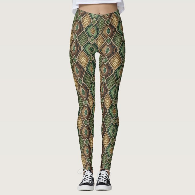 Legging Padrão de Pele de Cobra Geométrico Ornamentado Exó (Frente)