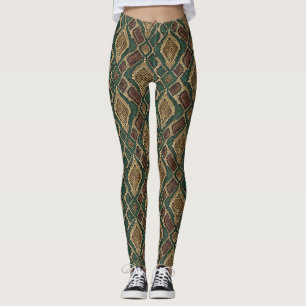 Legging Padrão de Pele de Cobra Verde e Dourado - Estampa
